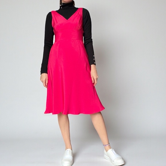 J. Crew Bright Pink Satin Silk Dress Y2K Size 4 - Picture 2 of 11